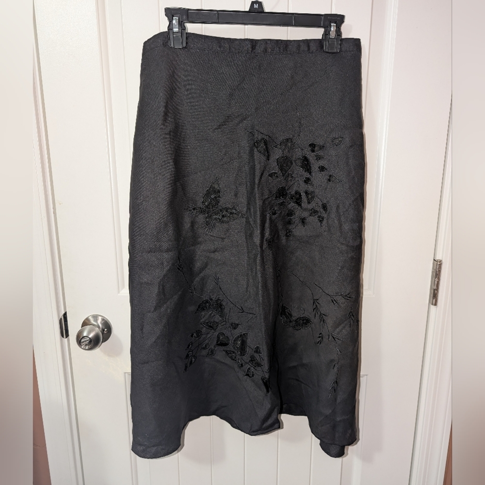 Vintage California Threads Butterfly Embroidered Linen Skirt X large Black